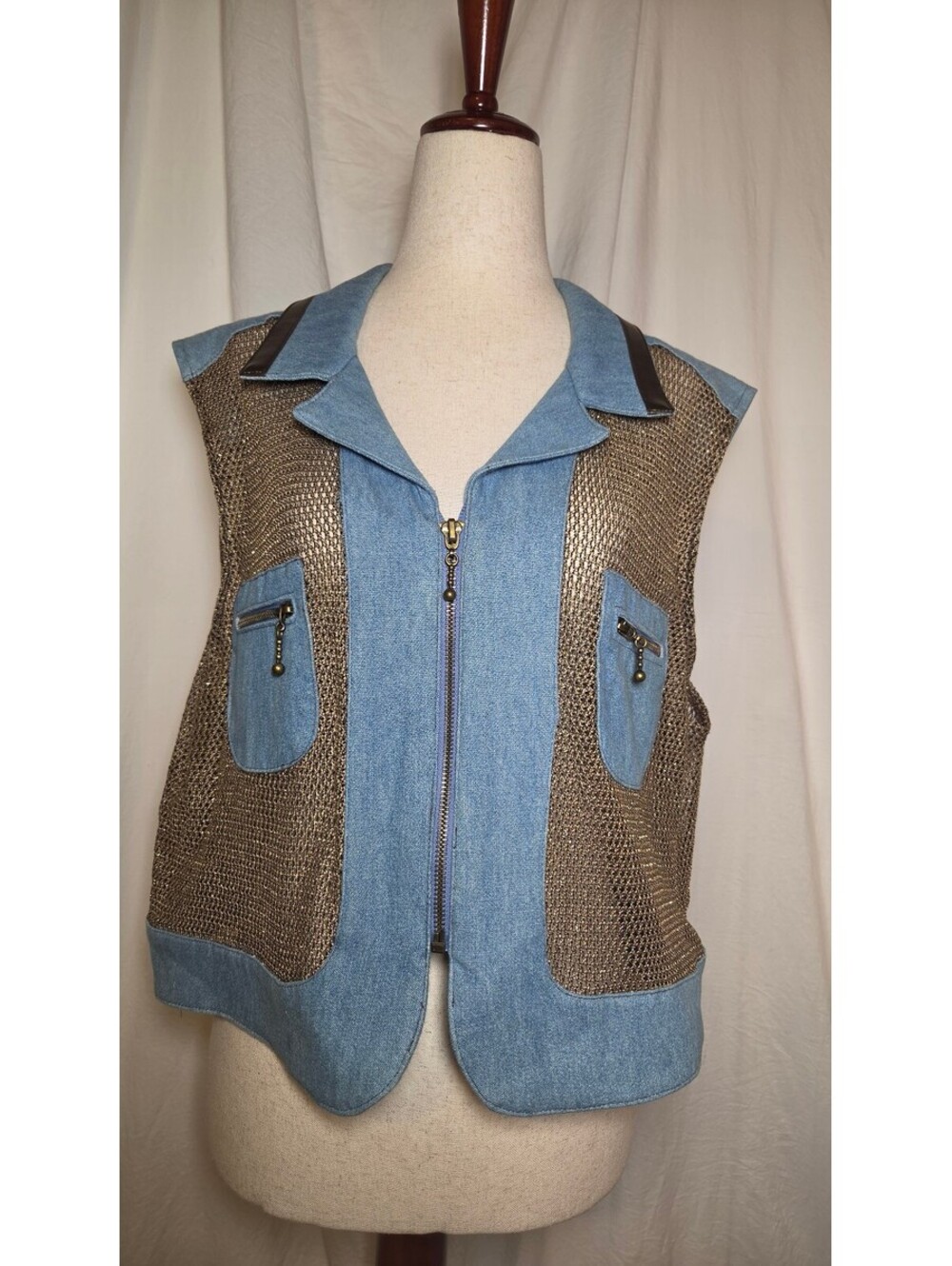 Women's vintage denim mesh vest size large